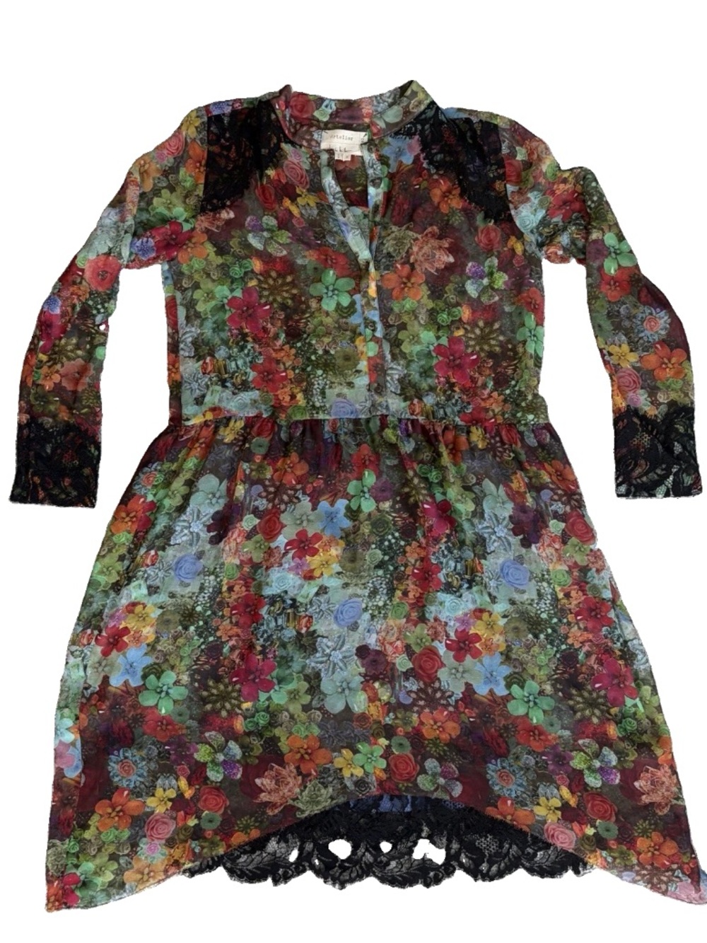 Atelier Nicole Miller RARE Silk Floral long sleeved dress small